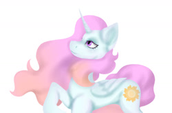 Size: 1280x839 | Tagged: safe, artist:wifflethecatboi, derpibooru import, princess celestia, alicorn, pony, lineless, pink-mane celestia, simple background, solo, white background