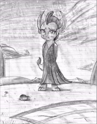 Size: 4888x6241 | Tagged: safe, artist:johnerose126, derpibooru import, smolder, dragon, absurd resolution, clothes, dress, lined paper, monochrome, solo, traditional art