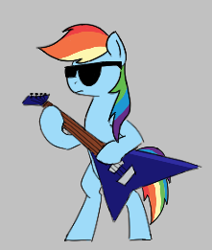 Size: 221x261 | Tagged: safe, derpibooru import, rainbow dash, pegasus, pony, aggie.io, bipedal, electric guitar, female, glasses, guitar, lowres, mare, musical instrument, simple background