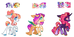 Size: 1050x525 | Tagged: safe, artist:goldlines005, derpibooru import, applejack, fluttershy, pinkie pie, rainbow dash, rarity, twilight sparkle, twilight sparkle (alicorn), oc, alicorn, earth pony, pegasus, pony, unicorn, base used, earth pony oc, horn, magical lesbian spawn, offspring, parent:applejack, parent:fluttershy, parent:pinkie pie, parent:rainbow dash, parent:rarity, parent:twilight sparkle, parents:flutterdash, parents:rarijack, parents:twinkie, raised hoof, raised leg, screencap reference, simple background, unicorn oc, white background