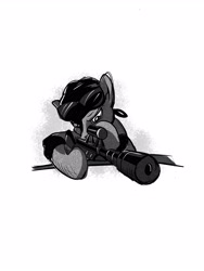 Size: 3543x4724 | Tagged: safe, artist:elstiv, derpibooru import, oc, oc only, earth pony, pony, earth pony oc, grayscale, gun, hat, male, monochrome, rifle, simple background, sniper rifle, solo, stallion, sunglasses, weapon, white background