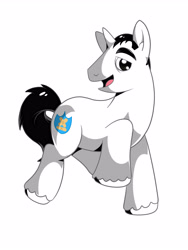 Size: 3543x4724 | Tagged: safe, artist:elstiv, derpibooru import, oc, oc only, pony, unicorn, horn, male, raised hoof, raised leg, simple background, solo, stallion, unicorn oc, unshorn fetlocks, white background