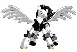 Size: 4133x2834 | Tagged: safe, artist:elstiv, derpibooru import, oc, oc only, pegasus, pony, angry, clothes, pegasus oc, simple background, solo, spread wings, unshorn fetlocks, white background, wings