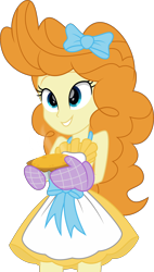 Size: 2898x5094 | Tagged: safe, artist:thatusualguy06, derpibooru import, pumpkin cake, equestria girls, the last problem, .svg available, apron, bare shoulders, bow, clothes, clothes swap, equestria girls-ified, female, hair bow, mittens, older, older pumpkin cake, pumpkin pie, simple background, sleeveless, solo, svg, transparent background, vector