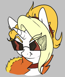 Size: 765x897 | Tagged: safe, artist:lockheart, derpibooru import, oc, oc only, oc:dyx, alicorn, pony, bust, choker, clothes, female, filly, foal, gray background, hairband, jacket, simple background, solo, sunglasses