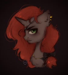Size: 1911x2124 | Tagged: safe, artist:vaiola, derpibooru import, oc, oc only, oc:captain riddle, pony, unicorn, advertisement, big eyes, blushing, bust, ear piercing, earring, eyebrows, facial hair, horn, jewelry, long hair, long mane, male, moustache, piercing, portrait, simple background, solo, unicorn oc