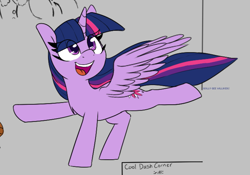 Size: 699x490 | Tagged: safe, artist:lockheart, derpibooru import, twilight sparkle, twilight sparkle (alicorn), alicorn, pony, bipedal, cute, female, gray background, looking up, mare, open mouth, open smile, simple background, smiling, solo, twiabetes