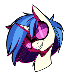 Size: 844x882 | Tagged: safe, artist:lockheart, derpibooru import, dj pon-3, vinyl scratch, pony, unicorn, bust, female, grin, looking at you, mare, simple background, smiling, smiling at you, solo, sunglasses, transparent background