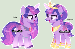 Size: 657x435 | Tagged: safe, artist:stormcloud-yt, derpibooru import, twilight sparkle, twilight sparkle (alicorn), alicorn, pony, base used, colored hooves, duo, hoof shoes, jewelry, peytral, redesign, smiling, tiara