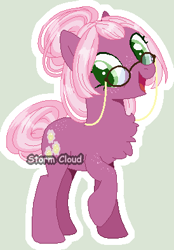 Size: 274x394 | Tagged: safe, artist:stormcloud-yt, derpibooru import, cheerilee, earth pony, pony, female, glasses, mare, open mouth, raised hoof, raised leg, redesign, simple background, smiling, solo