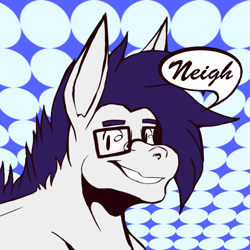 Size: 750x750 | Tagged: safe, artist:kozakaful, derpibooru exclusive, derpibooru import, oc, oc only, oc:soaring spirit, pony, big ears, ears, glasses, looking at you, smiling, smiling at you, speech bubble