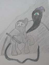 Size: 322x427 | Tagged: safe, artist:applejacko1112, derpibooru import, oc, oc only, earth pony, ninja, sword, traditional art, weapon