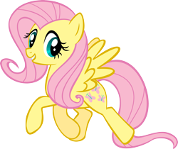 Size: 3999x3359 | Tagged: safe, artist:triox404, derpibooru import, fluttershy, pegasus, pony, may the best pet win, female, full body, grin, high res, hooves, mare, simple background, smiling, solo, spread wings, tail, transparent background, vector, wings
