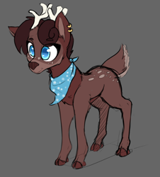 Size: 828x916 | Tagged: safe, artist:lockheart, derpibooru import, oc, oc only, deer, antlers, clothes, cloven hooves, doodle, ear piercing, earring, female, gray background, heart eyes, jewelry, piercing, scarf, simple background, smiling, solo, wingding eyes