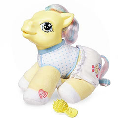 Size: 300x300 | Tagged: safe, derpibooru import, pony, g3, baby, baby pony, bright night (g3), brush, clothes, diaper, electronic toy, female, filly, foal, g3 brightorable, heart, heart hoof, shirt, simple background, smiling, so soft, toenails, toy, underhoof, white background