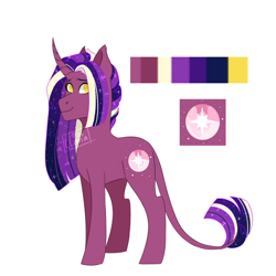 Size: 800x800 | Tagged: safe, artist:tiredcloudd, derpibooru import, oc, oc only, oc:athena, pony, unicorn, ethereal mane, female, leonine tail, magical lesbian spawn, mare, offspring, parent:tempest shadow, parent:twilight sparkle, parents:tempestlight, reference sheet, simple background, solo, starry mane, tail, white background