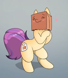 Size: 1684x1940 | Tagged: safe, artist:pencil bolt, derpibooru import, oc, oc:paper bag, earth pony, pony, bipedal, blushing, cute, fake cutie mark, female, happy, heart, mare, ocbetes, paper bag, smiling