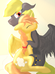 Size: 1536x2048 | Tagged: safe, artist:galaxymike, derpibooru import, oc, oc only, alicorn, pegasus, pony, bed, hug, love, sitting, wings