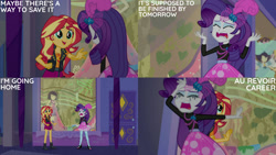 Size: 1280x720 | Tagged: safe, derpibooru import, edit, edited screencap, editor:quoterific, screencap, rarity, sunset shimmer, display of affection, equestria girls, equestria girls series, clothes, cutie mark on clothes, duo, duo female, eyes closed, female, geode of empathy, hairpin, jacket, jewelry, leather, leather jacket, magical geodes, marshmelodrama, necklace, open mouth, open smile, rarity being rarity, smiling, text