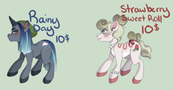 Size: 1202x626 | Tagged: safe, artist:mortimer todd, derpibooru import, oc, earth pony, pony, unicorn, colored hooves, duo, earth pony oc, horn, jewelry, necklace, pearl necklace, unicorn oc