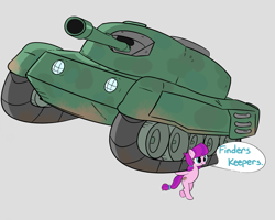 Size: 3521x2817 | Tagged: safe, anonymous artist, derpibooru import, lily longsocks, earth pony, pony, bipedal, female, filly, foal, solo, speech bubble, super strength, tank (vehicle)