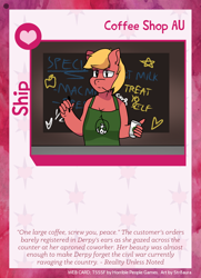 Size: 788x1088 | Tagged: safe, artist:str8aura-draws-horses-and-stuff, derpibooru import, big macintosh, anthro, card, chalkboard, heart, holding pen, iced latte with breast milk, implied sex, meme, rule 63, starbucks, stars, twilight sparkle's secret shipfic folder