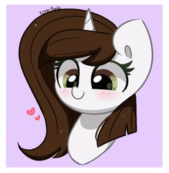 Size: 3995x4096 | Tagged: safe, artist:kittyrosie, derpibooru import, oc, oc only, oc:brittneigh ackermane, pony, unicorn, blushing, heart, horn, solo, unicorn oc