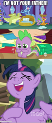Size: 496x1160 | Tagged: safe, edited edit, editor:spikeabuser, sludge (g4), smolder, spike, twilight sparkle, father knows beast, abuse, crying, laughing, ouch, sad, screencap comic, spikeabuse