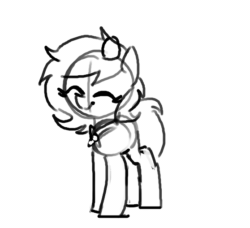 Size: 558x509 | Tagged: safe, artist:plunger, ponerpics import, oc, oc only, oc:anon filly, earth pony, pony, animated, dancing, earth pony oc, egg, eyes closed, female, filly, foal, gif, happy, monochrome, neckerchief, simple background, smiling, solo, spinning, standing, trotting, trotting in place, underhoof, white background