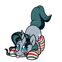 Size: 1000x1000 | Tagged: safe, artist:paperbagpony, derpibooru import, oc, oc:persephone forox, unicorn, :p, clothes, horn, simple background, socks, striped socks, tongue, tongue out, transparent background, unicorn oc