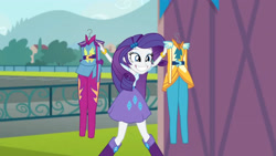 Size: 3410x1920 | Tagged: safe, derpibooru import, screencap, rarity, equestria girls, friendship games, boots, bracelet, clothes, cute, cutie mark on clothes, female, grin, hairpin, high res, jewelry, raribetes, shoes, smiling, solo