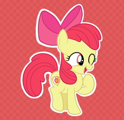 Size: 2830x2727 | Tagged: safe, artist:squipycheetah, derpibooru import, apple bloom, earth pony, pony, adorabloom, alternate cutie mark, cute, cutie mark, female, filly, foal, happy, one eye closed, outline, raised hoof, raised leg, simple background, smiling, solo, the cmc's cutie marks, white outline