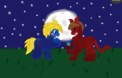 Size: 951x608 | Tagged: artist needed, safe, derpibooru import, oc, pony, blushing, jewelry, moon, night, ring, stars