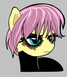 Size: 462x528 | Tagged: safe, derpibooru import, fluttershy, pony, aggie.io, clothes, female, frown, makeup, mare, simple background