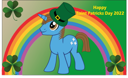 Size: 1280x776 | Tagged: safe, artist:ncolque, derpibooru import, oc, oc:sharp stars, pony, unicorn, hat, holiday, leprechaun, rainbow, saint patrick's day, shamrock, wallpaper