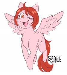 Size: 1734x1935 | Tagged: safe, artist:s3aparty, derpibooru import, oc, oc only, oc:weathervane, pegasus, pony, female, mare, one eye closed, open mouth, open smile, simple background, smiling, solo, white background, wink