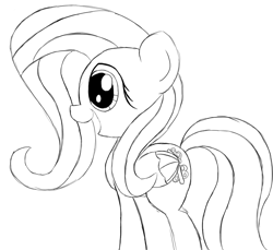 Size: 924x846 | Tagged: safe, artist:scootaloormayfly, derpibooru import, fluttershy, pegasus, pony, cute, cutie mark, daaaaaaaaaaaw, monochrome, shyabetes, simple background, smiling, solo