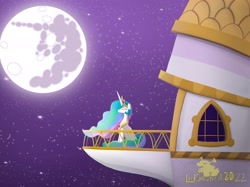 Size: 2732x2048 | Tagged: safe, artist:lordshrekzilla20, derpibooru import, princess celestia, alicorn, fanfic:a king to a god, balcony, crying, mare in the moon, moon, sad, solo, stars