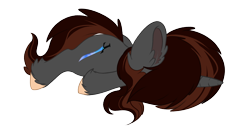 Size: 1906x984 | Tagged: safe, alternate version, artist:red_moonwolf, derpibooru import, oc, oc only, oc:twistae, pony, unicorn, commission, ear fluff, ears, faceplant, female, hair covering face, horn, lying down, prone, simple background, solo, transparent background, unicorn oc, unshorn fetlocks, ych result