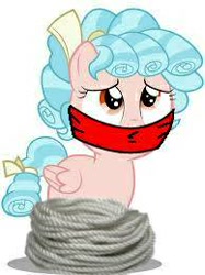 Size: 194x260 | Tagged: safe, artist:f1master45, derpibooru import, cozy glow, 1000 years in photoshop, bondage, bound and gagged, cloth gag, cozybetes, cute, gag, punish the villain, rope, rope bondage, ropes, sad eyes, sad face, simple background, solo, tied up, white background