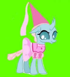 Size: 720x783 | Tagged: safe, artist:darlycatmake, derpibooru import, ocellus, changeling, clothes, dress, dressup, green background, happy, looking at you, princess, princess hat, simple background, smiling, smiling at you, solo