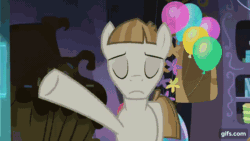 Size: 640x360 | Tagged: safe, derpibooru import, screencap, mudbriar, earth pony, pony, season 8, the maud couple, animated, balloon, eyes closed, gif, gifs.com, male, open mouth, solo, stallion