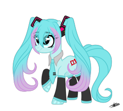 Size: 4040x3632 | Tagged: safe, artist:princessmoonsilver, derpibooru import, earth pony, pony, hatsune miku, ponified, simple background, solo, transparent background, vocaloid