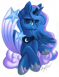 Size: 3151x4096 | Tagged: safe, artist:gleamydreams, derpibooru import, princess luna, alicorn, pony, cute, female, lunabetes, mare, simple background, solo, traditional art, white background