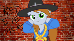 Size: 1919x1079 | Tagged: safe, derpibooru import, oc, oc:littlepip, pony, unicorn, fallout equestria, testing testing 1-2-3, alarm clock, clock, clothes, female, hat, hoodie, mare, rapper, scene interpretation, solo