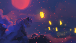 Size: 1920x1080 | Tagged: safe, artist:hierozaki, derpibooru import, princess luna, blood moon, lantern, moon, night, paper lantern, scenery, solo