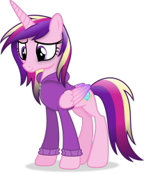 Size: 4493x5429 | Tagged: safe, artist:anime-equestria, derpibooru import, princess cadance, alicorn, pony, absurd resolution, clothes, female, folded wings, full body, hoodie, hooves, horn, mare, shadow, simple background, smiling, solo, standing, tail, transparent background, vector, wings