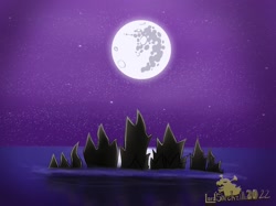 Size: 2732x2048 | Tagged: safe, artist:lordshrekzilla20, derpibooru import, kaiju, fanfic:a king to a god, godzilla, godzilla (series), mare in the moon, moon, ocean, water