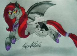 Size: 1920x1392 | Tagged: safe, artist:monse2001, derpibooru import, oc, oc only, bat pony, pony, bat pony oc, bat wings, deviantart watermark, hoof shoes, obtrusive watermark, signature, solo, traditional art, watermark, wings