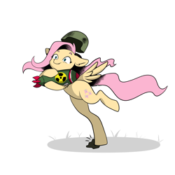 Size: 2200x2200 | Tagged: safe, artist:chickenbrony, artist:cloud_up, derpibooru import, fluttershy, pegasus, pony, bad timing, bipedal, carrying, confused, female, helmet, mare, nuclear weapon, solo, this will end in explosions, tripping, weapon